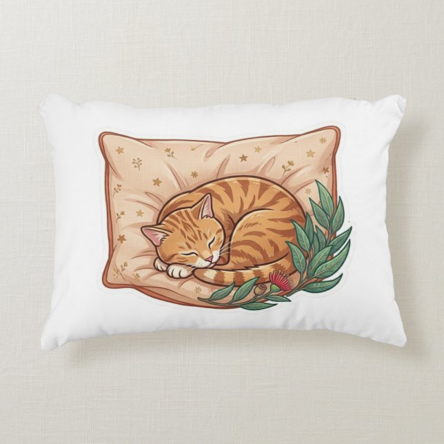 Kudde för bekväm sömn med kattdesign (Framsidan)