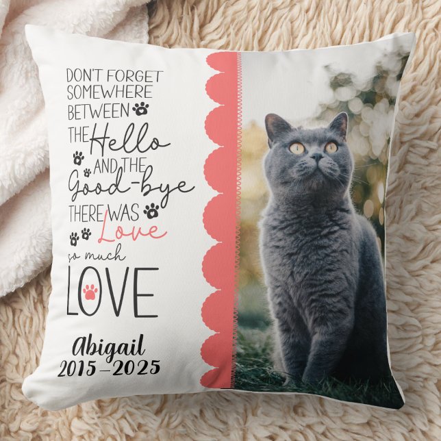 Kudde för minnesstund för husdjur - Katt Sympatipr (Pet memorial pillow with heartfelt quote for cat loss—a comforting sympathy gift for grieving owners)