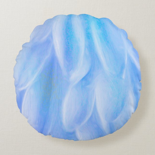 Kudde i rund form med borstad polyester och blombl (Framsidan)