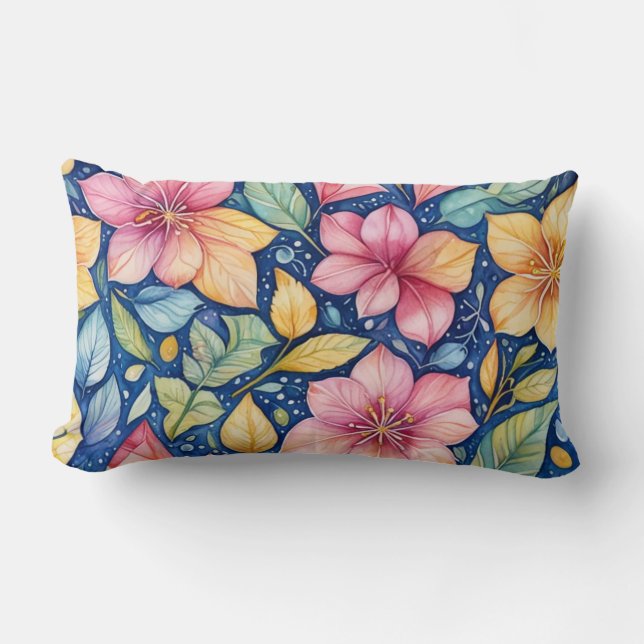 Kudde med blå bakgrund med blad och blomma (Framsida)