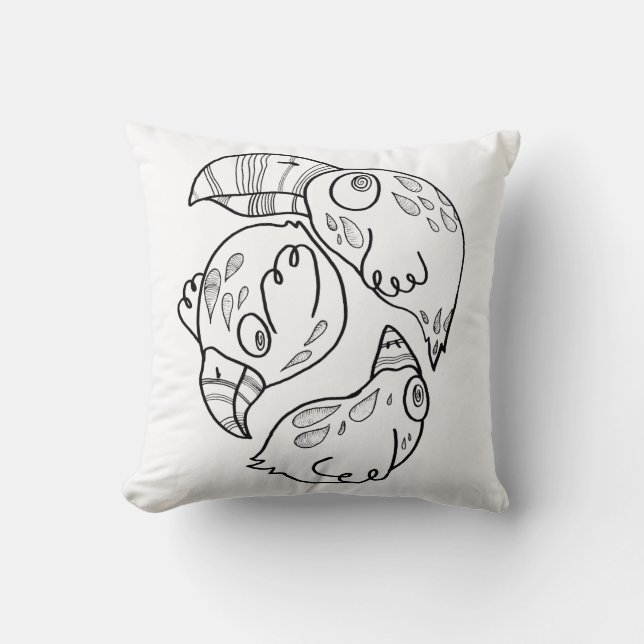 kudde med doodly design: "psychobirds ", (Framsida)