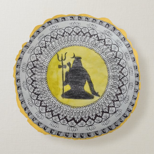 Kudde med Lord Shiva Mandala-konst rund form (Framsidan)