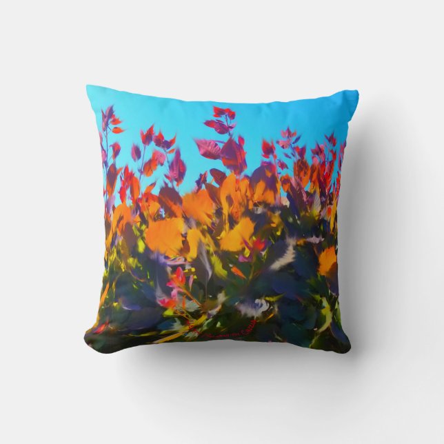 Kudde med orange blad som når den blå himlen! (Framsida)