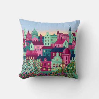 Kudde med stadssilhuett – Fuchsia & Mint