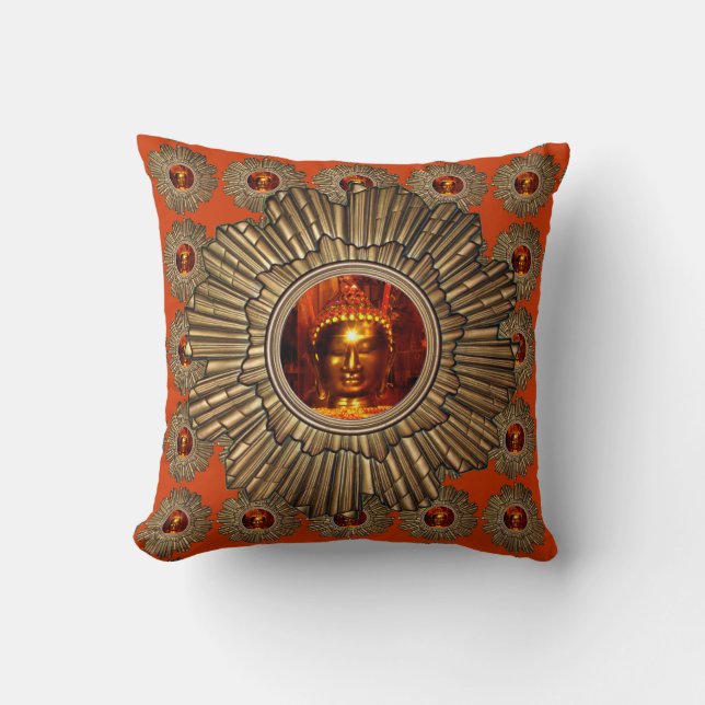 Kudde rött orange guld för den | Buddha solguden (Framsida)