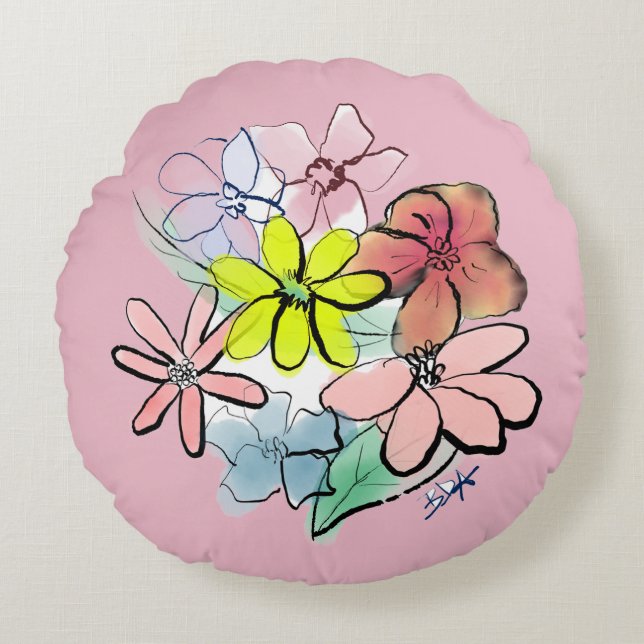 Kudde, Söt Blommigt Bouquet Rund Kudde (Framsidan)