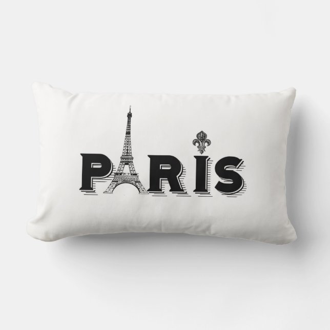 Kudde-svart och vit-PARIS Lumbarkudde (Framsida)