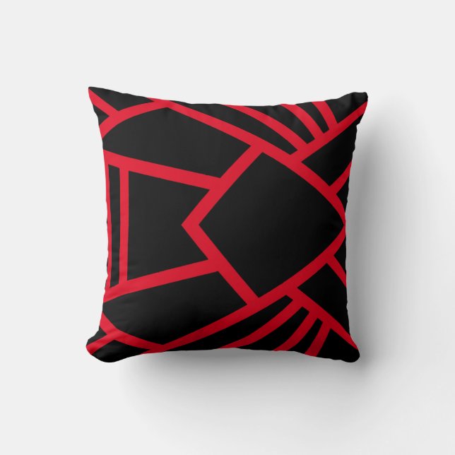 Kudde svart & röd modern abstrakt geometrisk stil (Framsida)