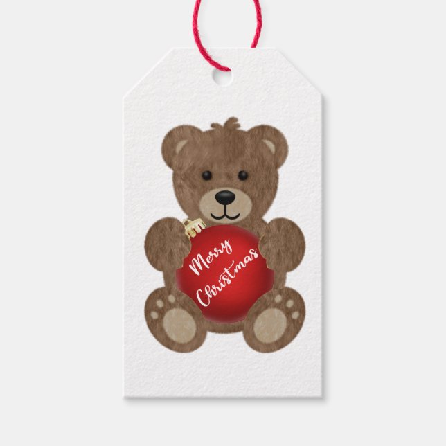 Kuddeligt julteddy Bear Gift-tagg Presentetikett (Framsidan)