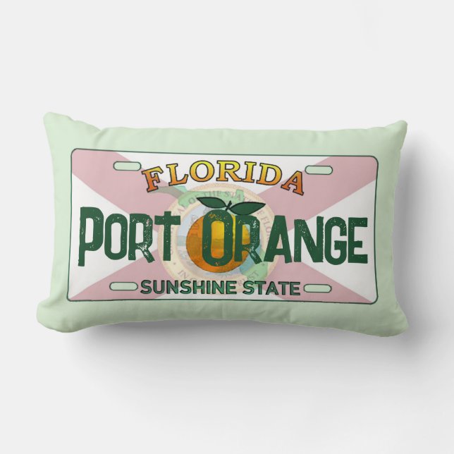 Kudden för flagga av hamnplatta Orange Florida Lumbarkudde (Framsida)