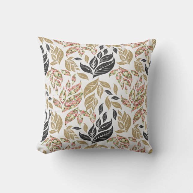 Kudden guld, beige, svart och rosa blaj mönster kudde (Framsida)
