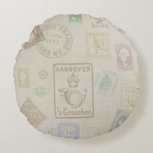 Kudden vintage Frimärke Rund Kudde