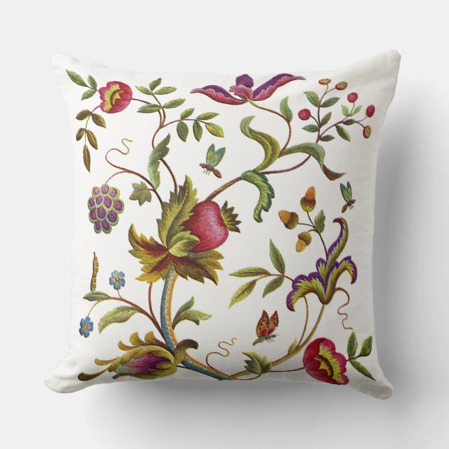 Kudder Jacobean broderi för livets trädfauxen Kudde (Framsida)