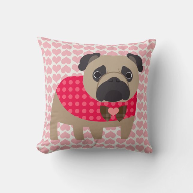 Kudder stilig mops för valentines day kudde (Framsida)