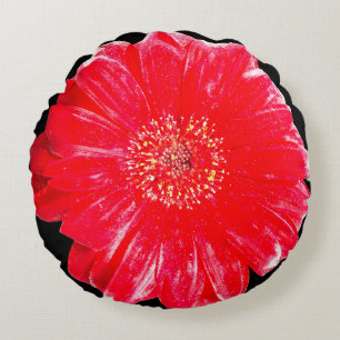 Kuddfodral i rund form med fet röd Gerbera-still Kudde