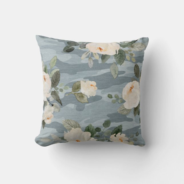 Kuddfodral med kamouflage och peoniblommor kudde (Framsida)