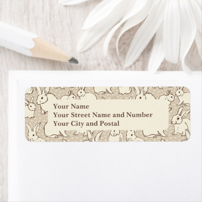 Kuddiskt Bunny Rabbits Bonanza - mönster påsk. Returadress Etikett (Insitu)