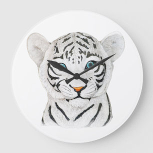 Kuddiskt vit tigerkonst - Cute Wildlife Art Stor Klocka