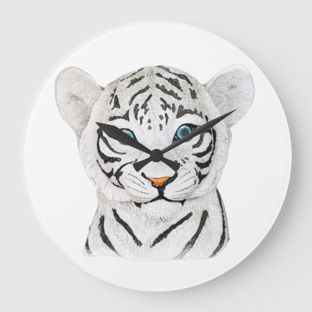 Kuddiskt vit tigerkonst - Cute Wildlife Art Stor Klocka (Framsida)