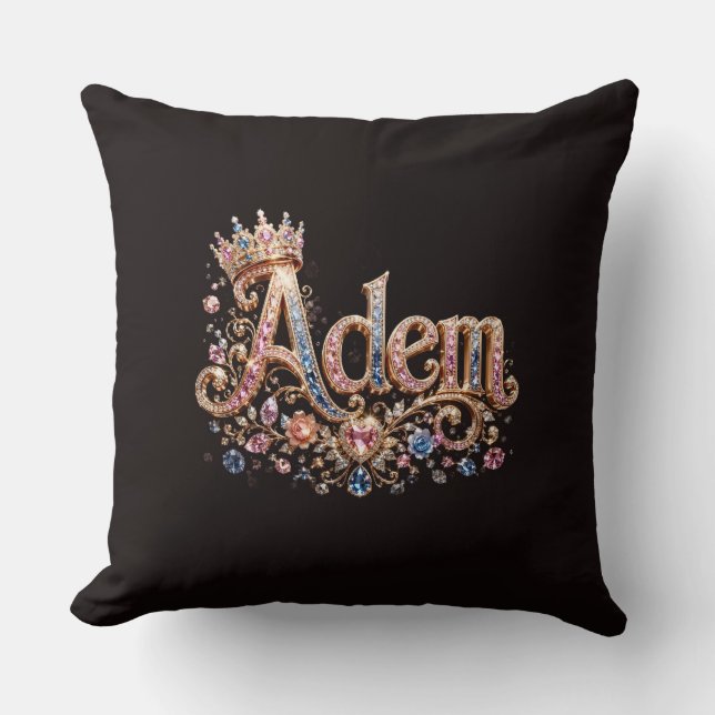 Kuddpillow med namn Adam och krona Kudde (Framsida)