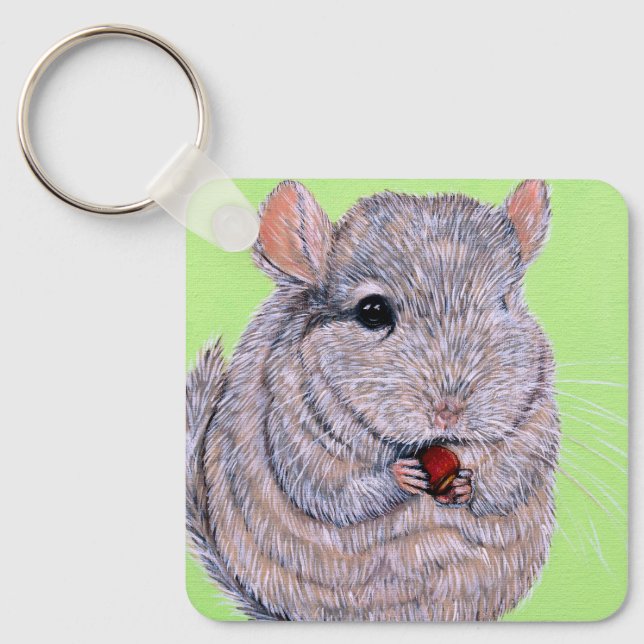 Kudnigt nibbling Chinchilla Painting Keychain Nyckelring (Framsida)