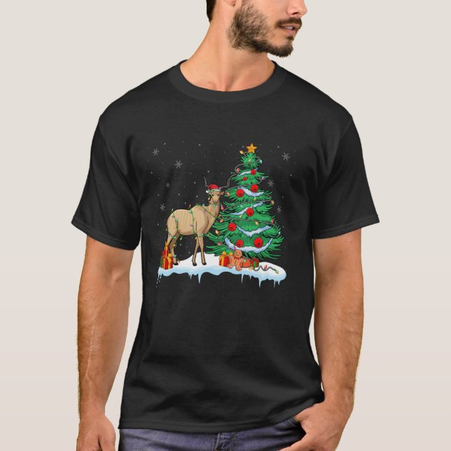 Kudu Älskare jul Kudu Wearing Santa Hat Julafton L T Shirt (Framsida)