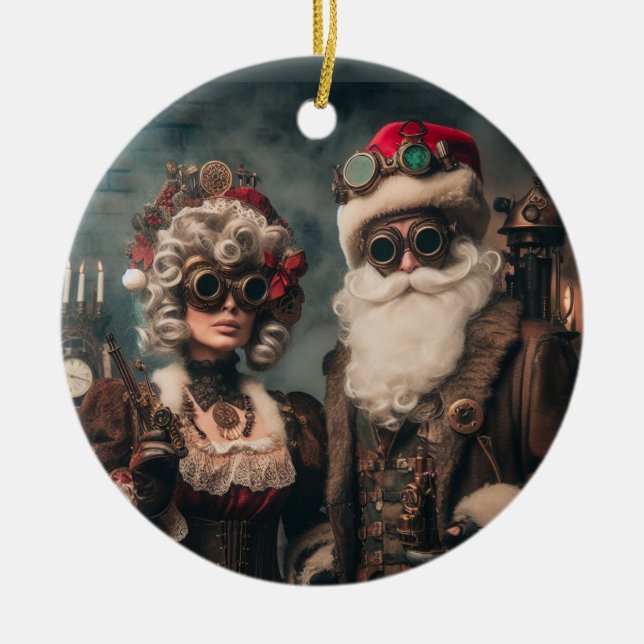 Kugghjul: Steampunk Santa & Claus Julgransprydnad Keramik (Framsidan)