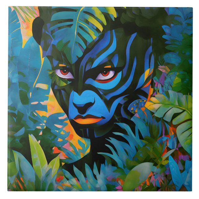 "Kuiráya" - Målad Löv - Kvinnor i Amazonas Kakelplatta (Framsidan)