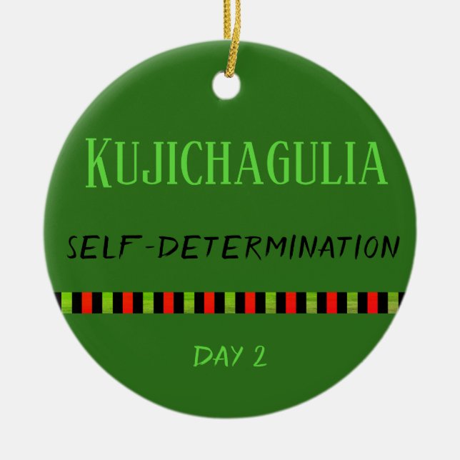 Kujichagulia - Kwanzaa Dag 2 Grönt Julgransprydnad Keramik (Framsidan)