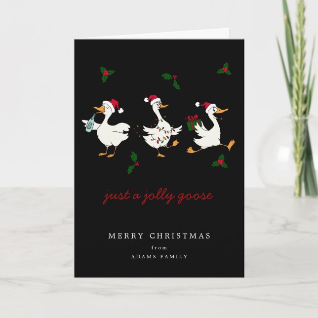 Kul bara en glad gås svart dum tomte jul kort (Framsida)