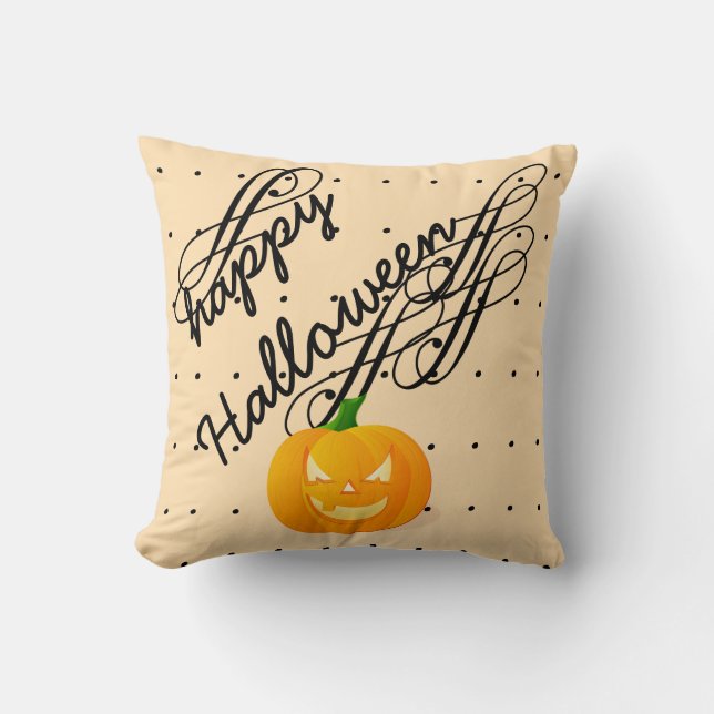 Kul Glad Halloween Pumpa Virvel Prickar Kudde (Framsida)