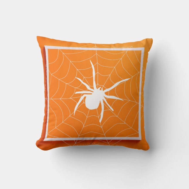 Kul Gott Halloween Svart & Orange Spindelnät Kudde (Framsida)