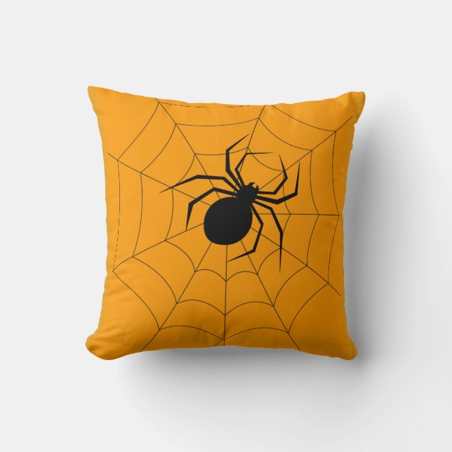 Kul Gott Halloween Svart &  Orange Spindelnät Trä Kudde (Framsida)