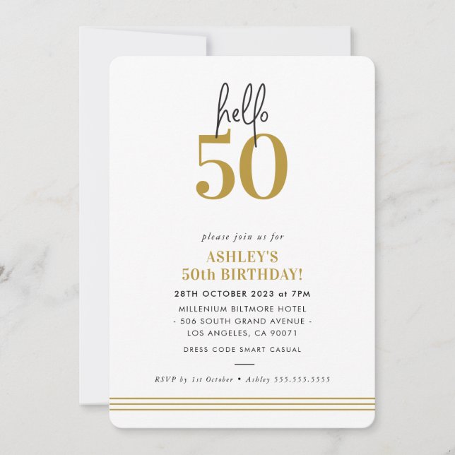 Kul hej 50 modern 50-årsfest senap inbjudningar (Framsida)