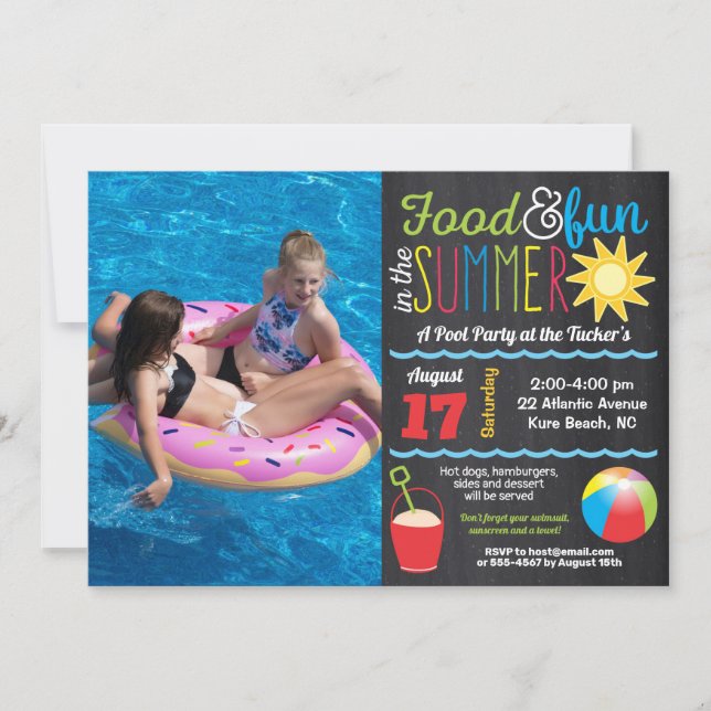 Kul i solen Sommar poolparty Kritstavla Foto Inbjudningar (Framsida)