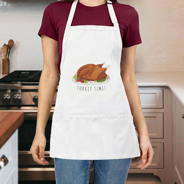Kul Kalkon Tid Thanksgiving Köksförkläde Förkläde (Get ready for Thanksgiving dinner with this fun "Turkey Time!" apron. Festive and durable!)