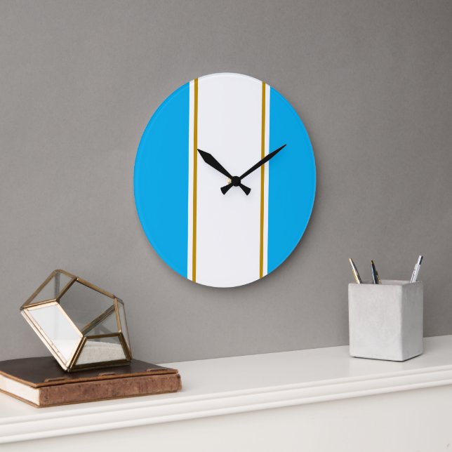 Kul Ljus Himmelblå Vita Vertikala Racingränder Stor Klocka (Kontor)