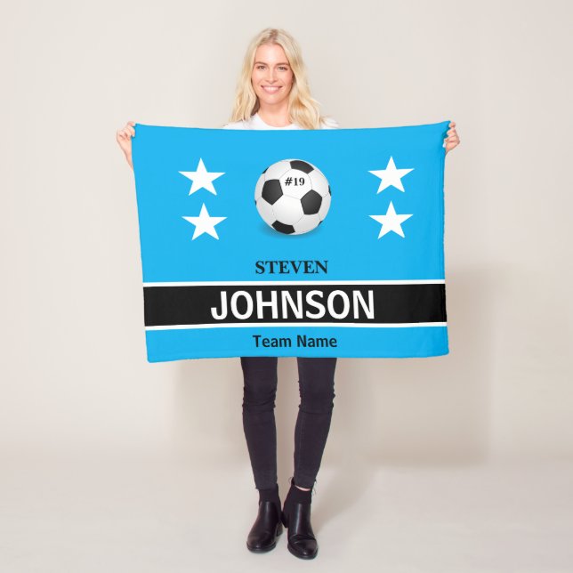 KUL! ⚽Personlig blå fotbollsfilt  Fleecefilt (På plats)