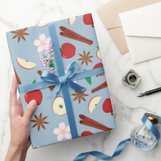 Kuläpplen, kanel och blommor, sömlös höst presentpapper