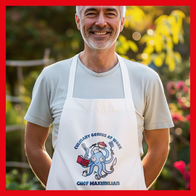 Kulinargenus på arbetsplatsen Cute Tecknad Chef Oc Långt Förkläde (Octopus Chef cartoon)