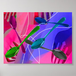 Kulinarisk konstnärlig design Färgrik bestickspost Poster