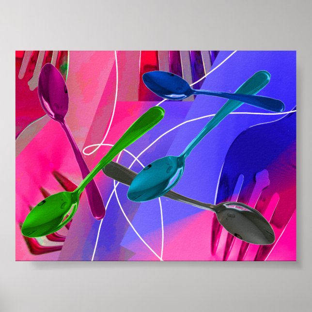 Kulinarisk konstnärlig design Färgrik bestickspost Poster (Framsidan)