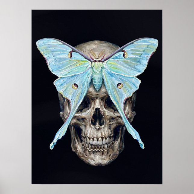 kull och Luna Moth — Memento Mori Impasto Poster (Framsidan)