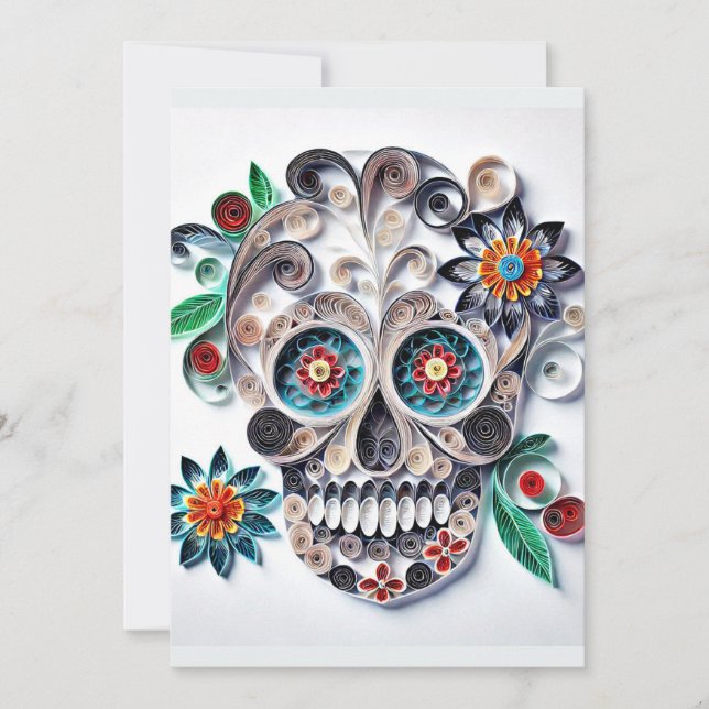 KULL-OLORFUL-KUNSKAPSART I day of the dead Julkort (Framsida)