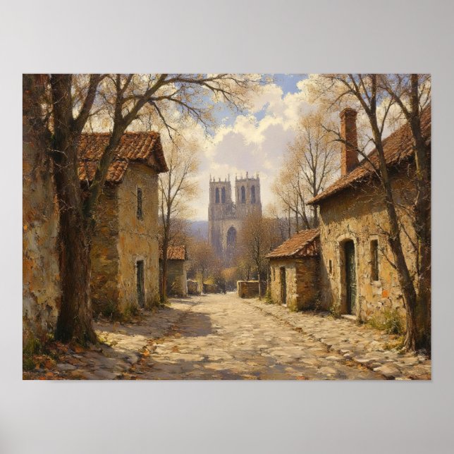 Kulledad by gata Impressionistisk oljemålning Poster (Framsidan)