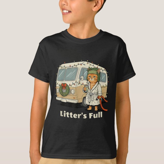 Kullen är full julkat, rolig julkatt t shirt (Framsida)