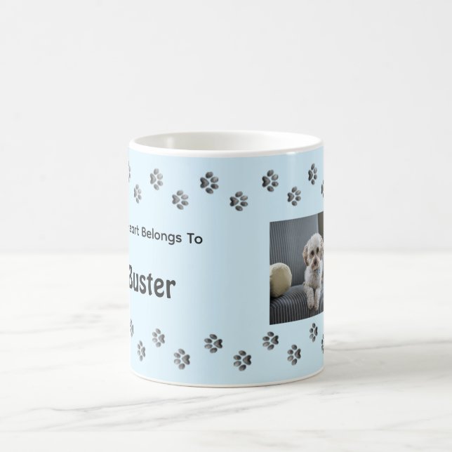 Kulltryck Ljusblå Hund Foto Anpassat Namn Kaffemugg (Center)