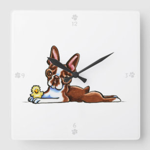 Kulör Boston Terrier Fyrkantig Klocka