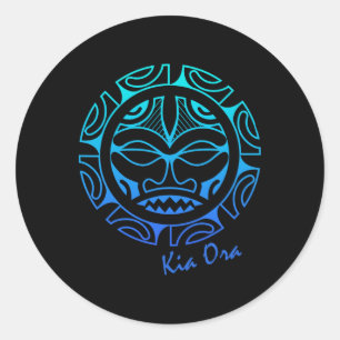 Kultur Ansikte Symbol Blå, Haka Kia Ora Dans Nya Z Runt Klistermärke