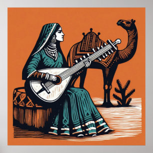 Kulturell Orange Vintage Indisk Musik Konst Poster
